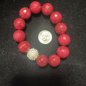 Elegant Red Beaded Bracelet with Crystal Accent